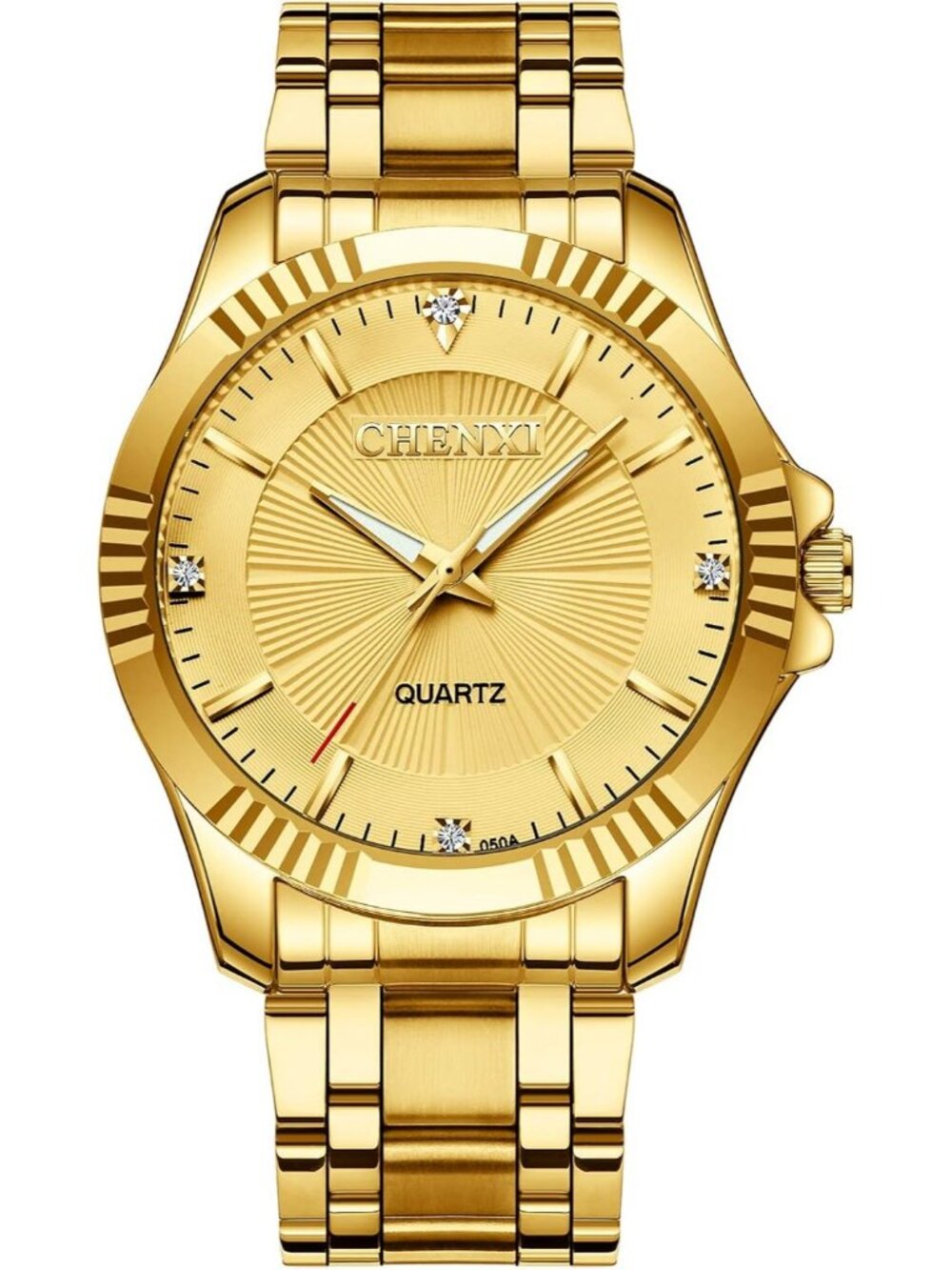 Men's Gold Analog Quartz Stainless Steel Crystals Classic Style Wrist Watch